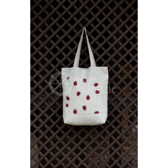 Printed semi-linen shopping bag "Ladybug"